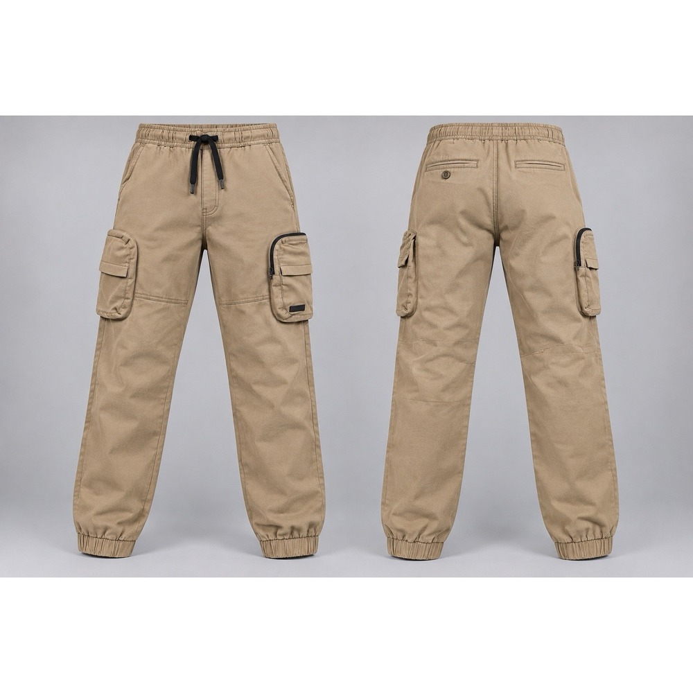 Southpole Cargo Jogger Pants Mens Medium Tan Elastic Waist Streetwear Cotton